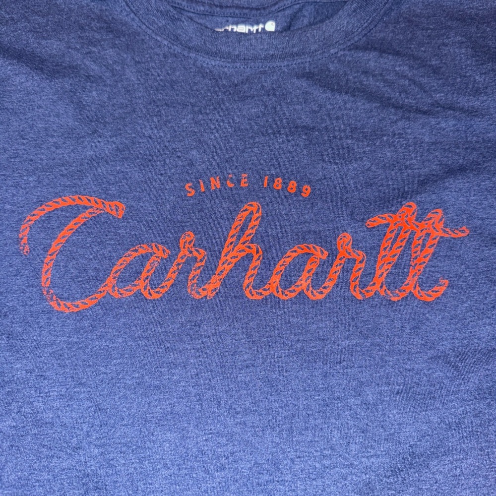 Carhartt T-Shirt Medium Blue Relaxed Fit Graphic Logo Short Sleeve Workwear